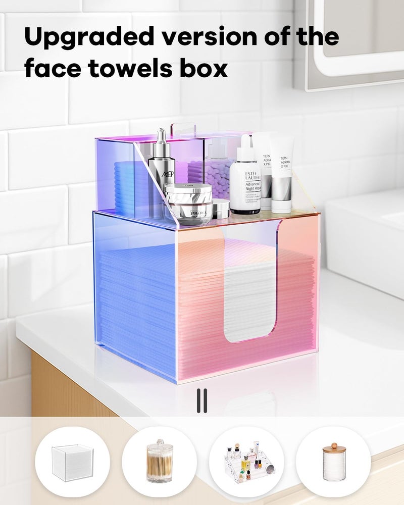 TAINESS Disposable Facial Towels Storage Box Compatible with Clean Skin Club Clean Towel XL - Cotton Pads - Swabs Upgraded Double Layer Acrylic Storage Container Face Towel Holder (Glossy Rainbow) - Image 3
